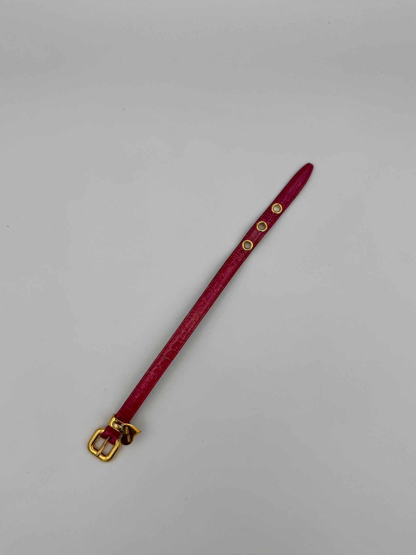 Miu Miu Pink Crackled Leather Heart Charm Bracelet