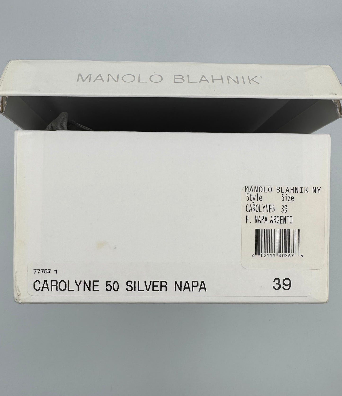 MANOLO BLAHNIK “CAROLYNE” Silver Slingback Mules SIZE 39