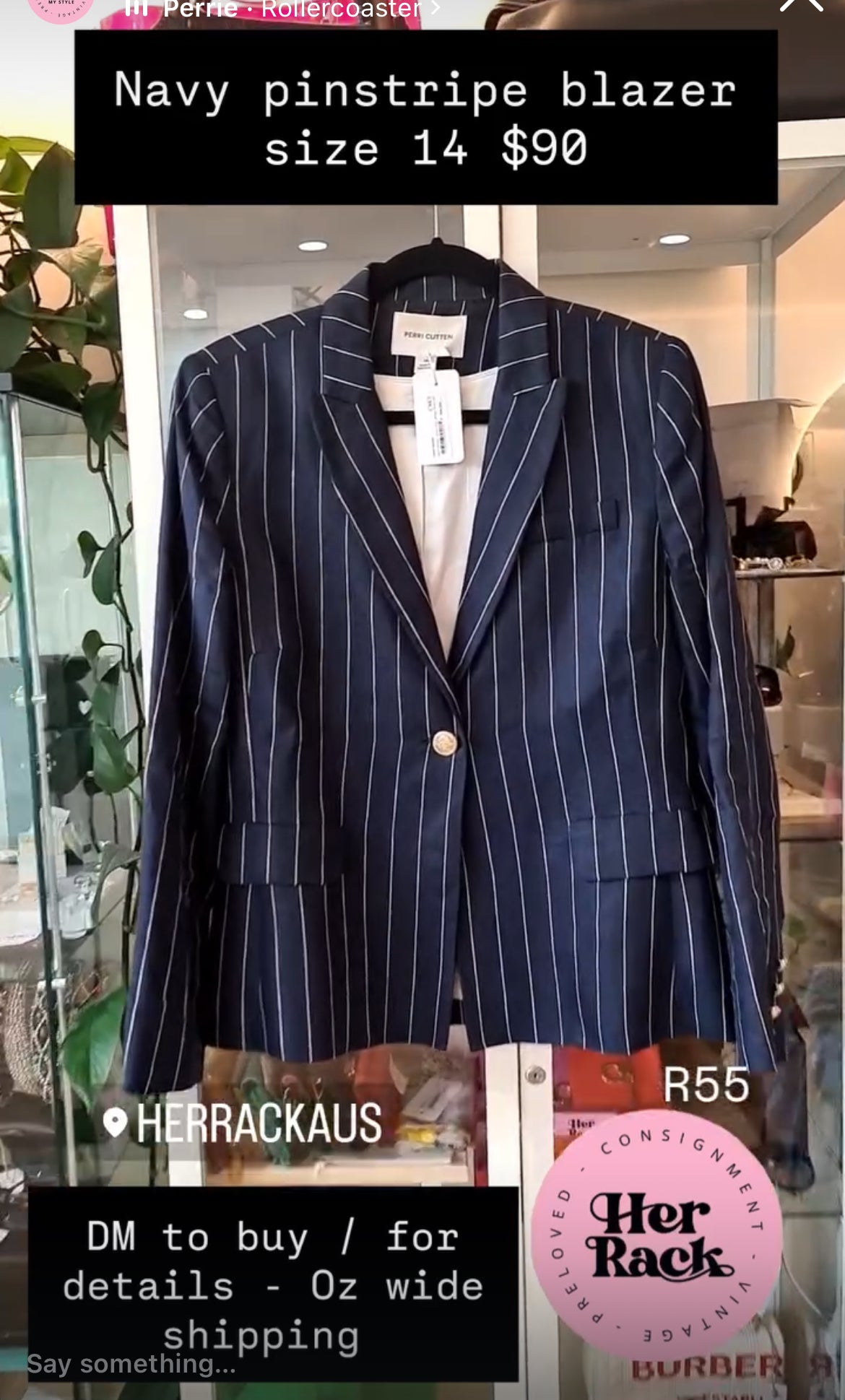 Perri Cutten Navy Linen Blazer Sz 14 (R55)