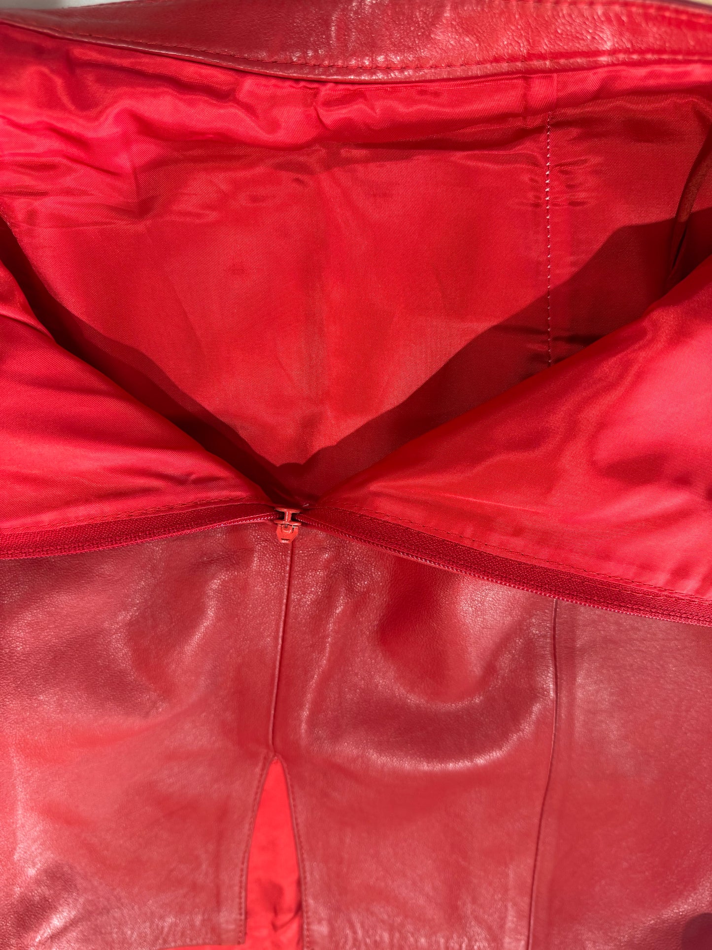 Vintage Red Leather Skirt - size S