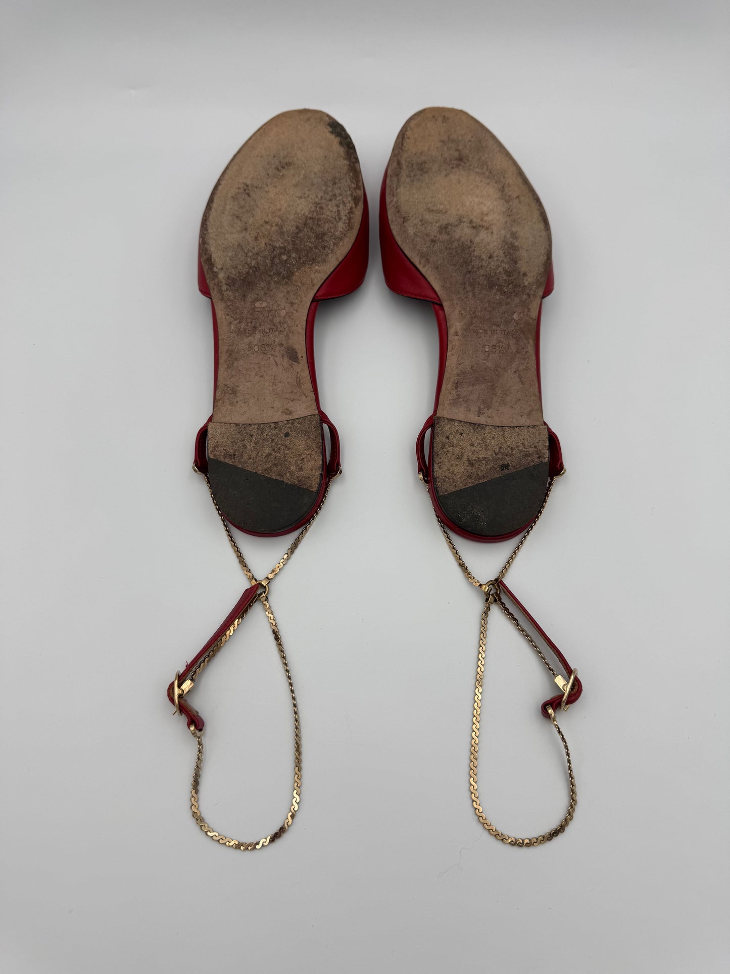 VALENTINO RED CHAINED FLATS Size 36.5