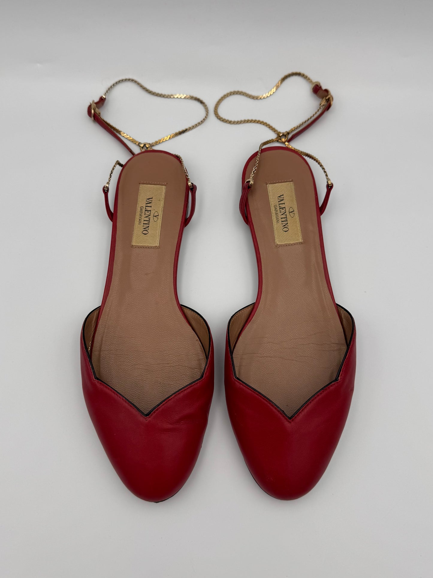 VALENTINO RED CHAINED FLATS Size 36.5
