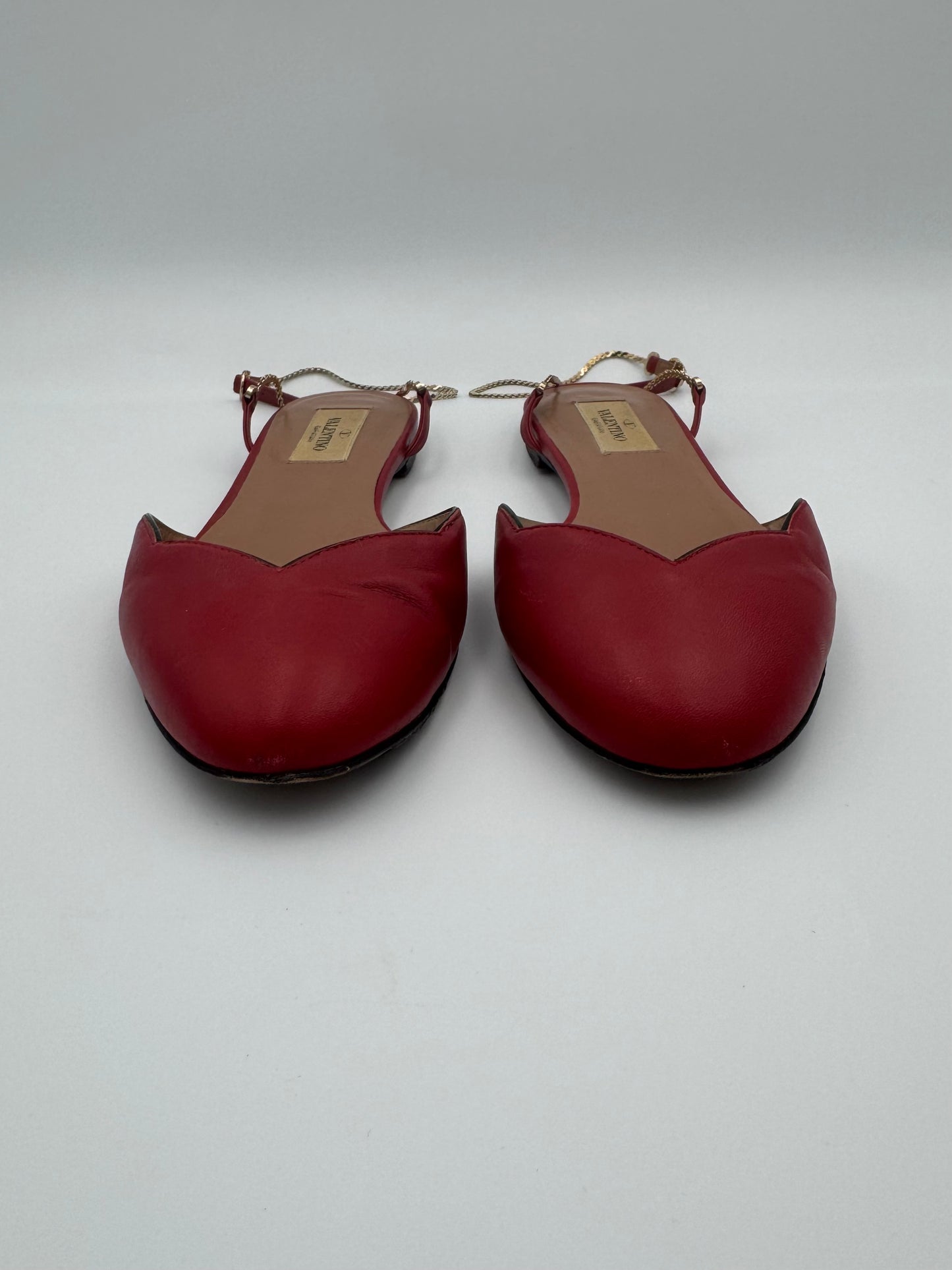 VALENTINO RED CHAINED FLATS Size 36.5