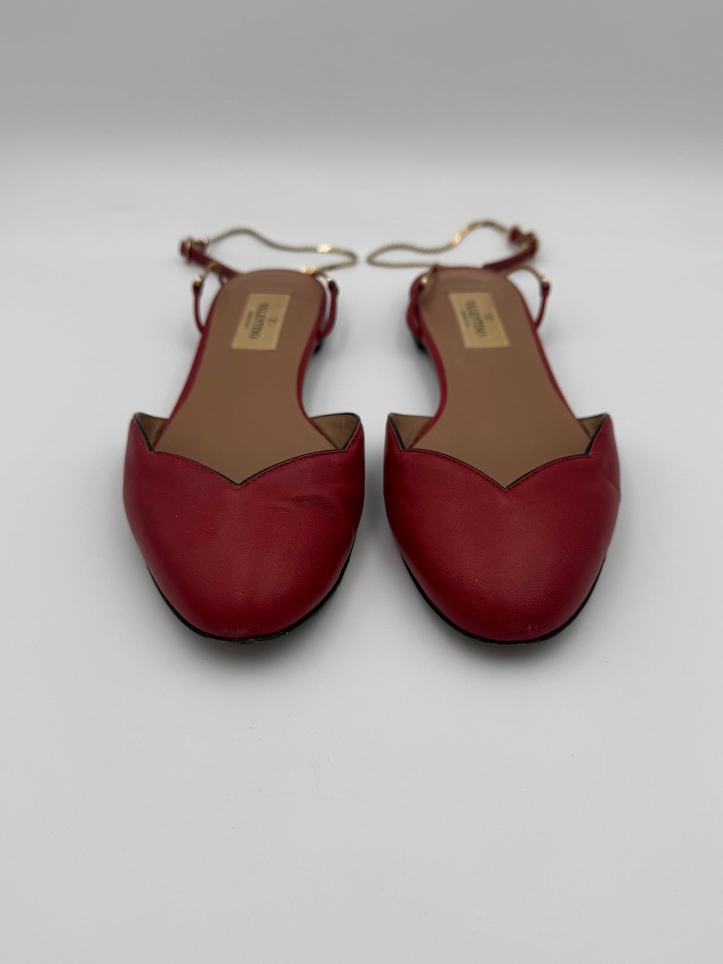 VALENTINO RED CHAINED FLATS Size 36.5