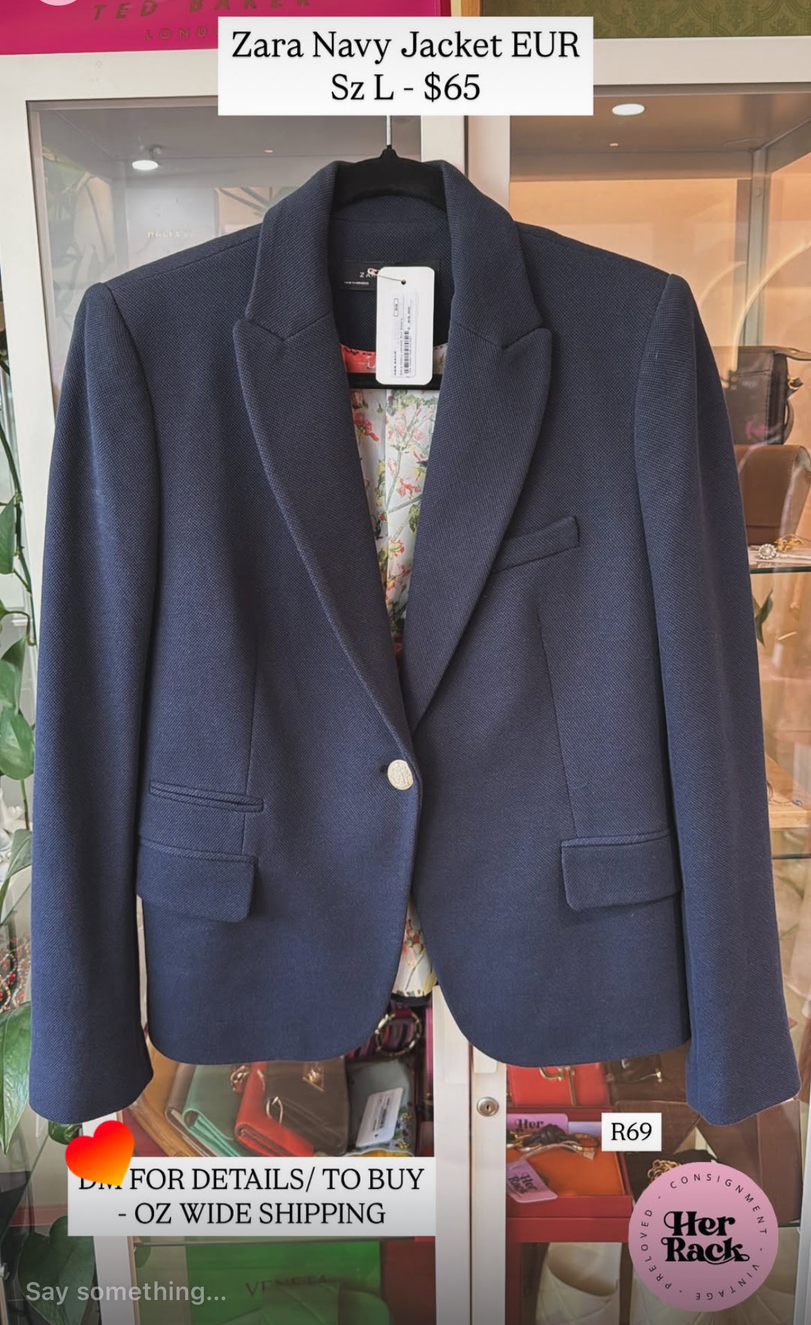 Zara Navy Blazer Sz L (R69)