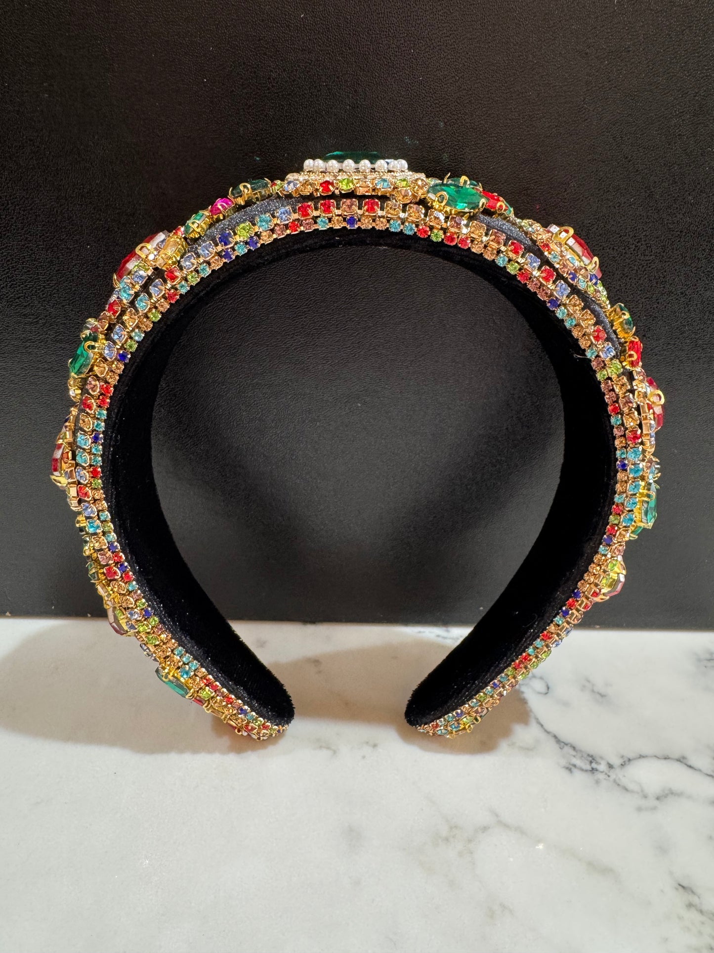 Rhinestone Velvet Padded Headband - Red,Green, and Rainbow