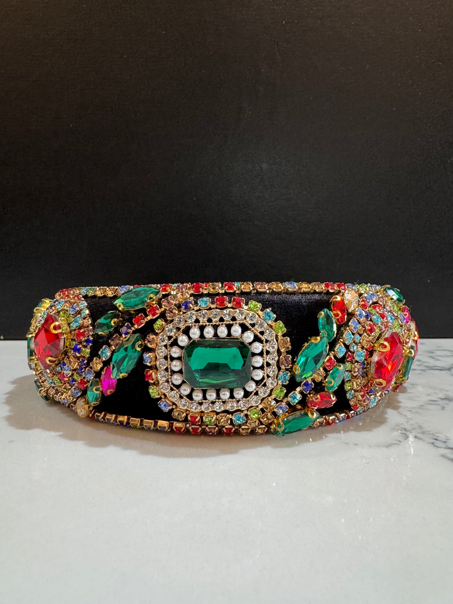 Rhinestone Velvet Padded Headband - Red,Green, and Rainbow