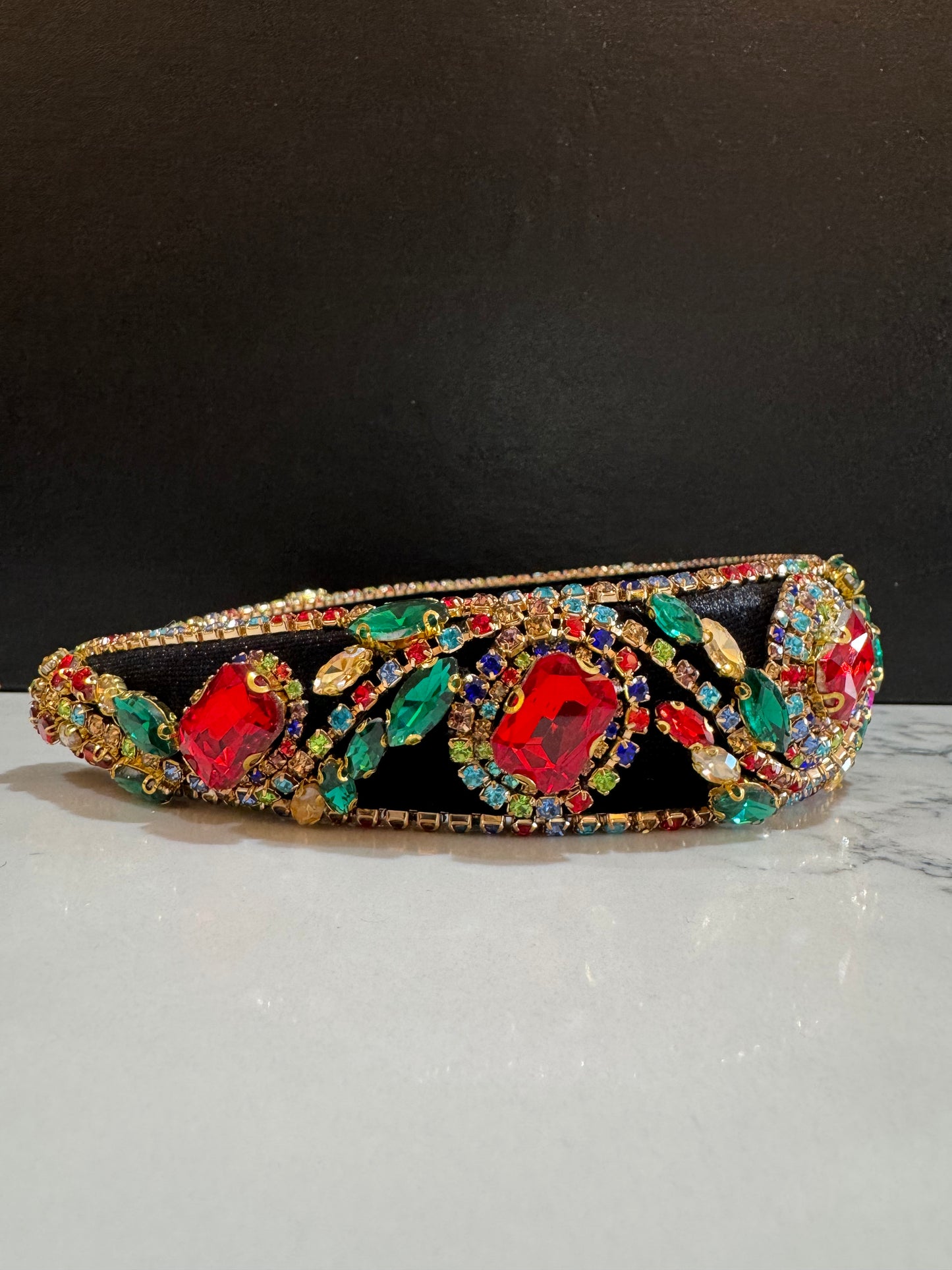 Rhinestone Velvet Padded Headband - Red,Green, and Rainbow