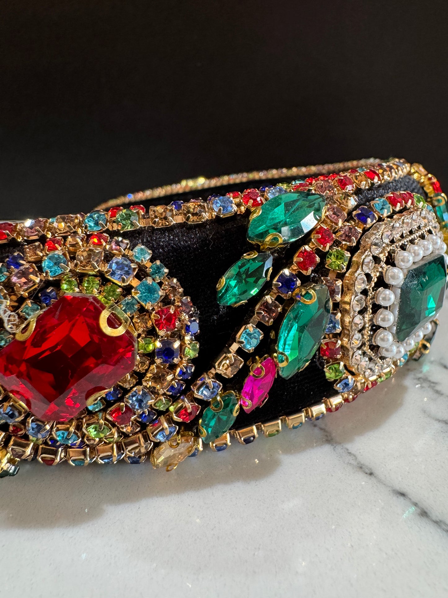 Rhinestone Velvet Padded Headband - Red,Green, and Rainbow
