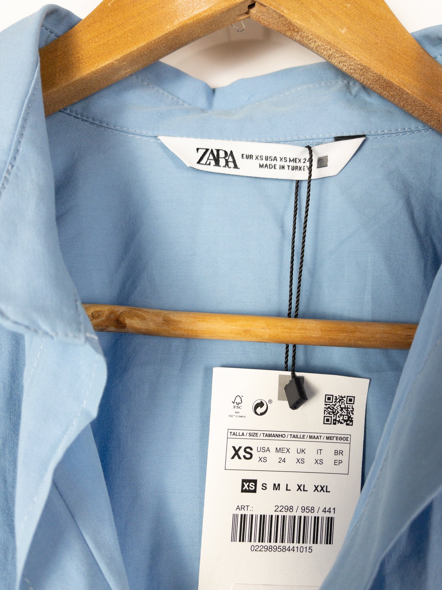 ZARA 100% Cotton Blue Boyfriend Shirt Size XS NWT