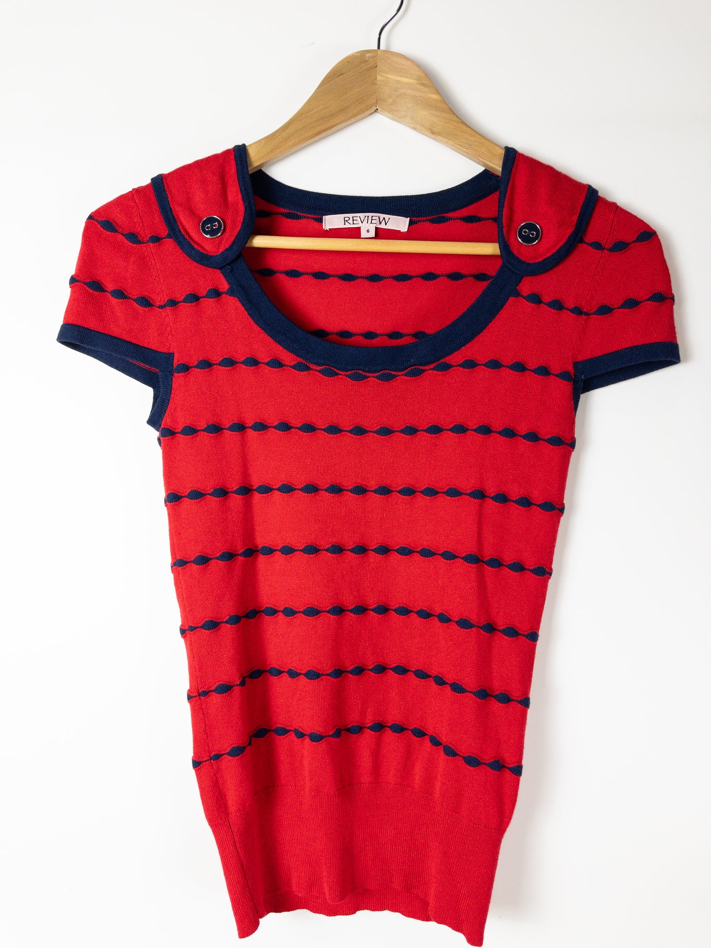 REVIEW Red Navy Knit Top XS
