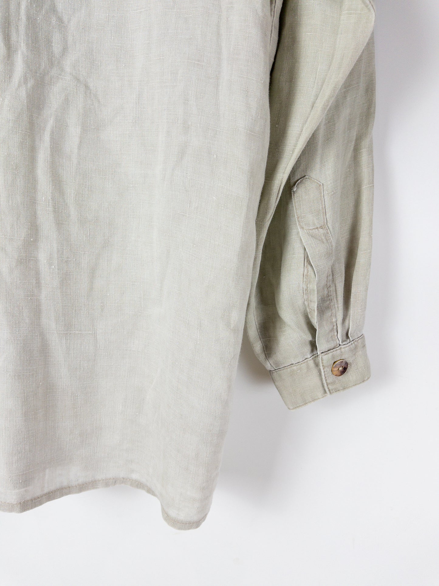 Vintage CUE Khaki Oversized Sage Linen Shirt Size 10