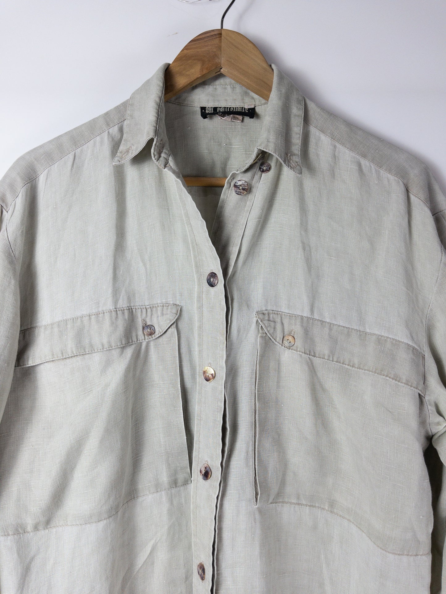 Vintage CUE Khaki Oversized Sage Linen Shirt Size 10