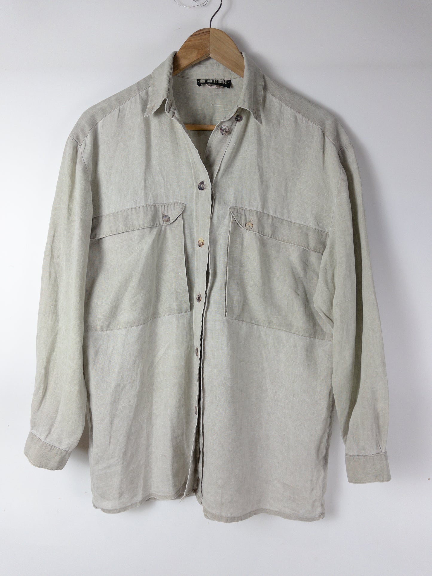 Vintage CUE Khaki Oversized Sage Linen Shirt Size 10