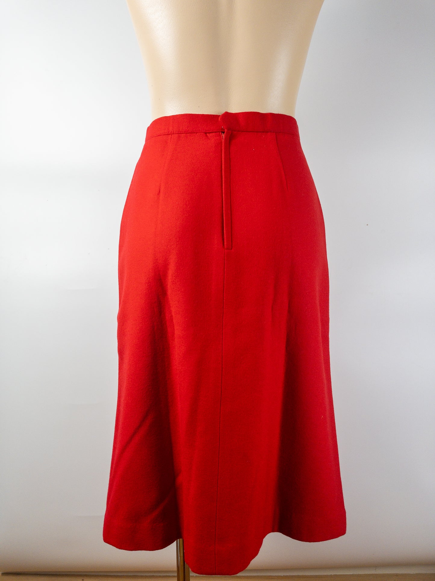 Vintage Red Wool A-Line Midi Skirt Size 8