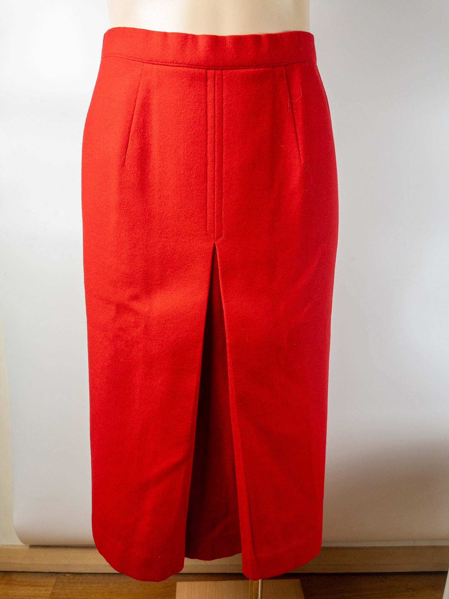 Vintage Red Wool A-Line Midi Skirt Size 8