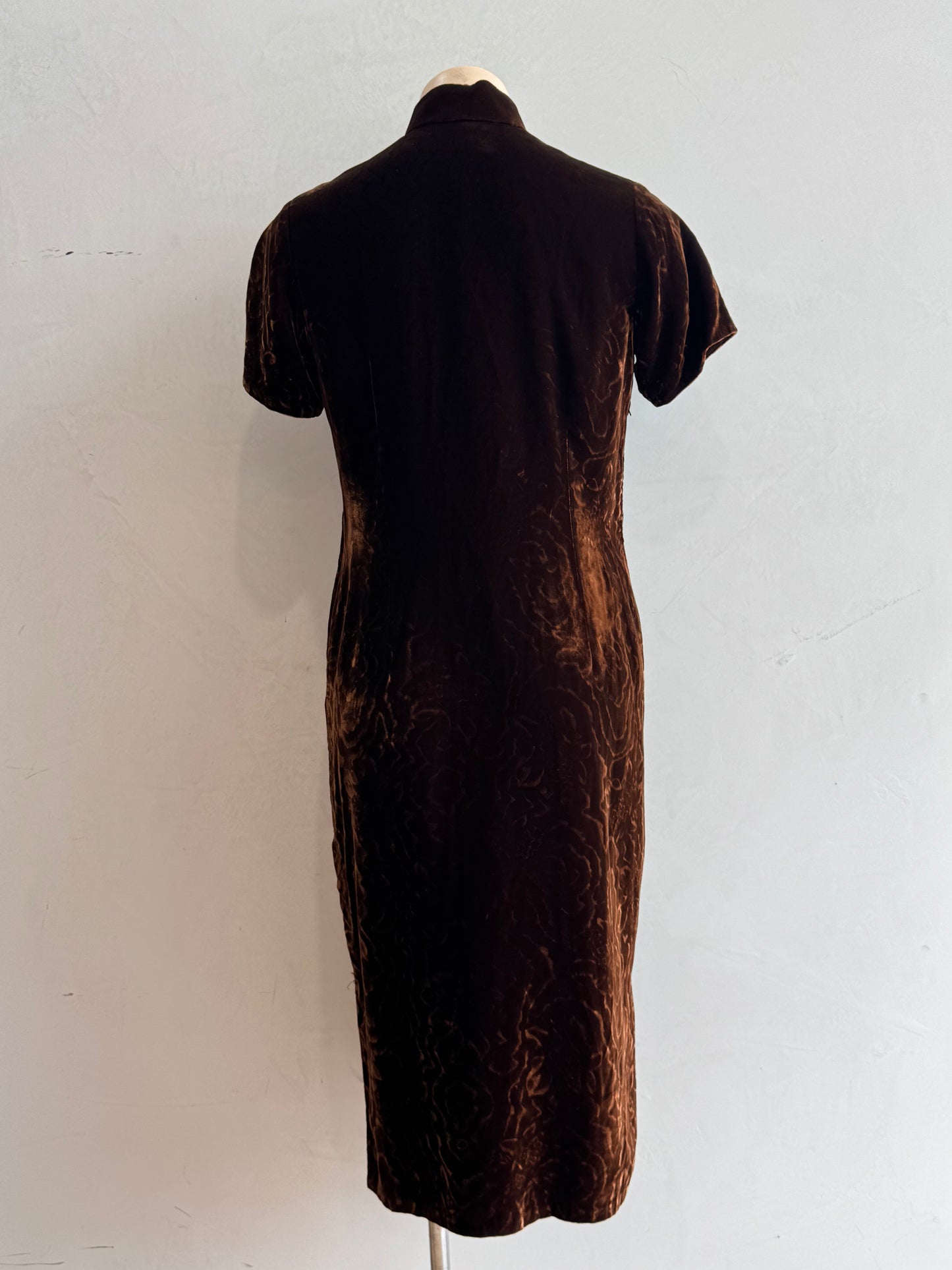 Vintage Brown velvet Mandarin Dress size L