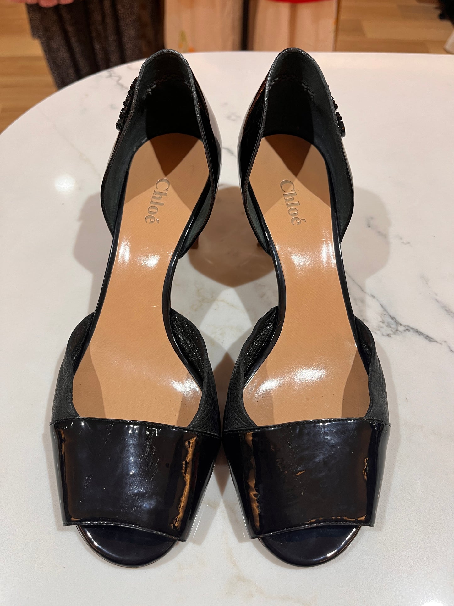 CHLOE Vintage Peep Toe Kitten Heels Pumps Size 38