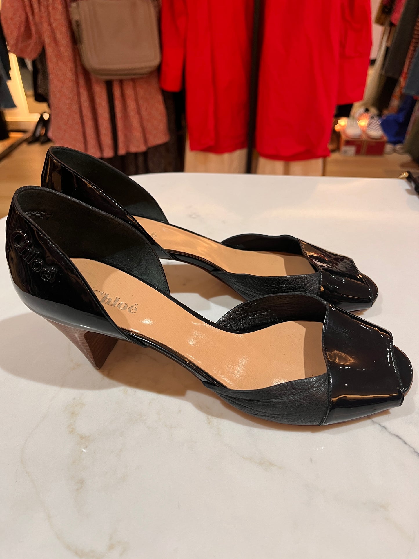 CHLOE Vintage Peep Toe Kitten Heels Pumps Size 38