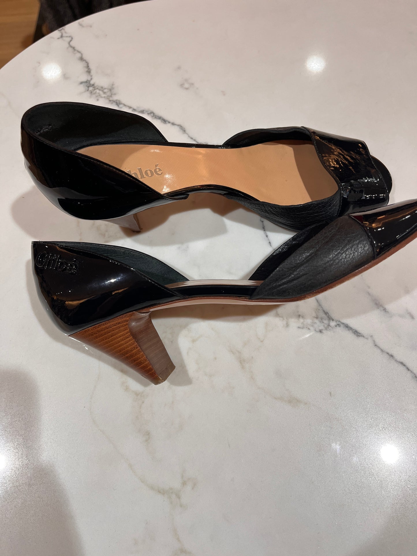 CHLOE Vintage Peep Toe Kitten Heels Pumps Size 38