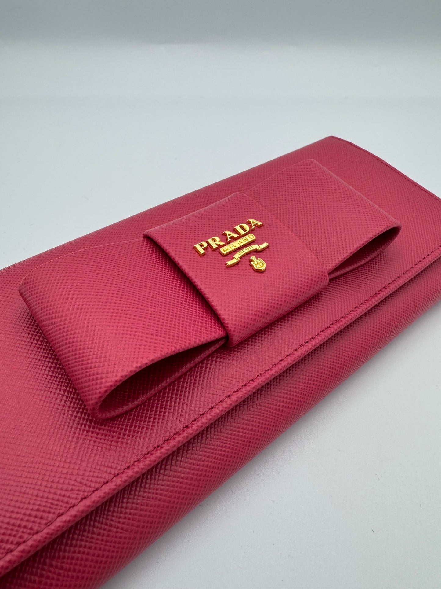 Prada Pink Saffiano Bow Wallet