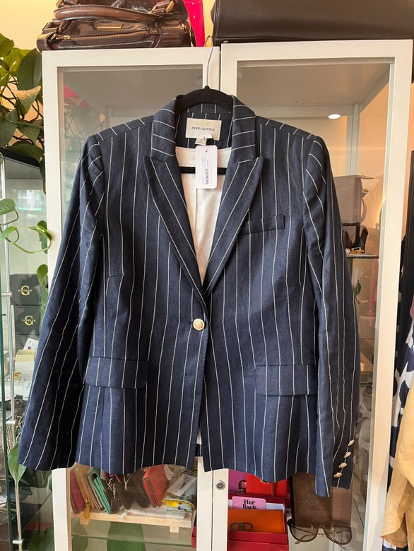 Perri Cutten Navy Linen Blazer Sz 14 (R55)