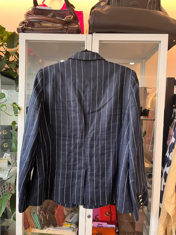 Perri Cutten Navy Linen Blazer Sz 14 (R55)