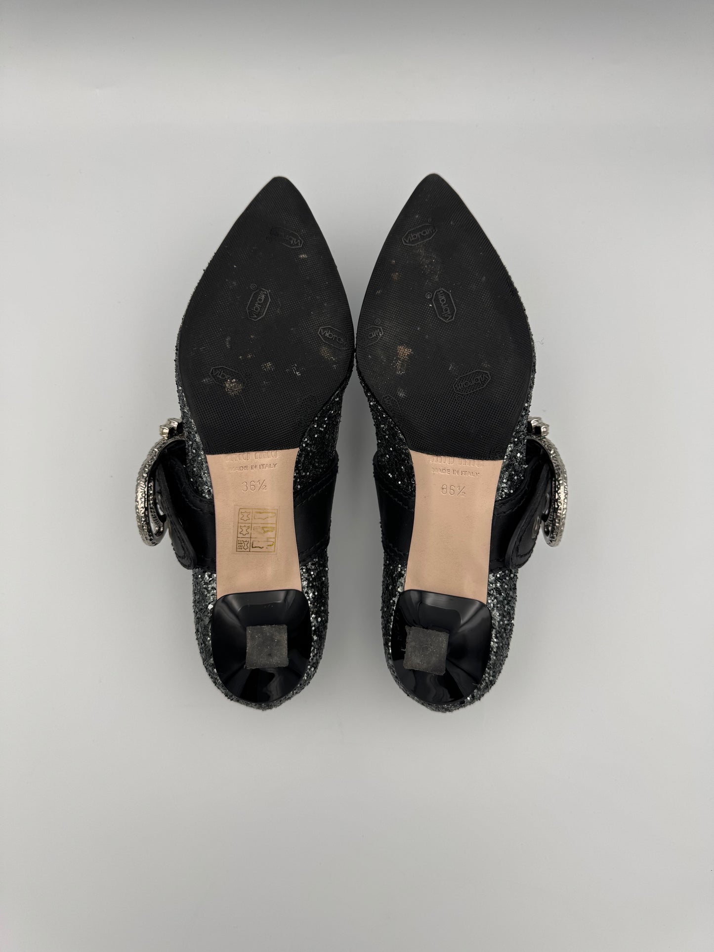 MIU MIU Glitter Pearl Buckle Detail Heels Size 36.5
