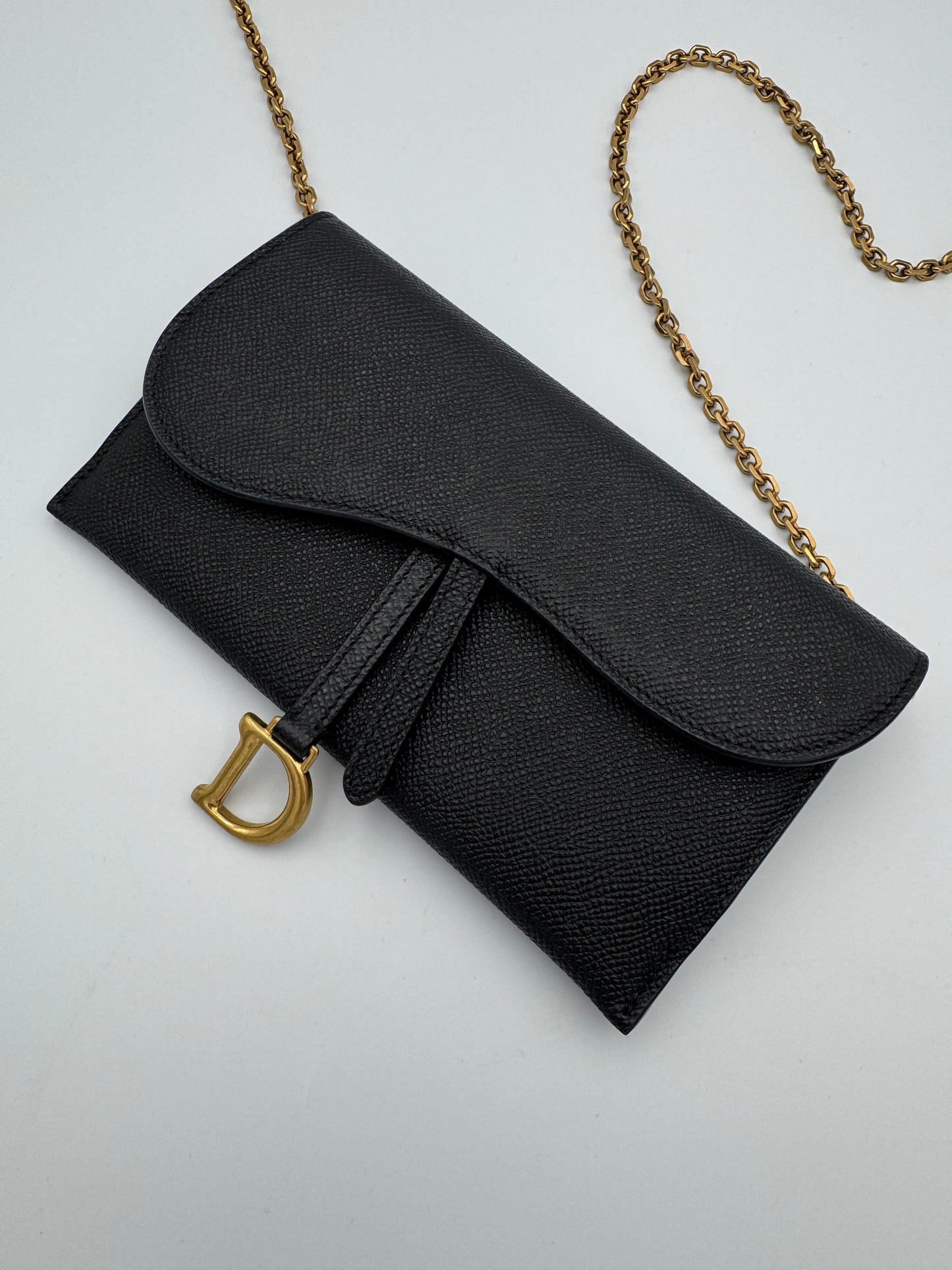 DIOR LONG SADDLE BLACK WALLET ON CHAIN WOC Crossbody Bag