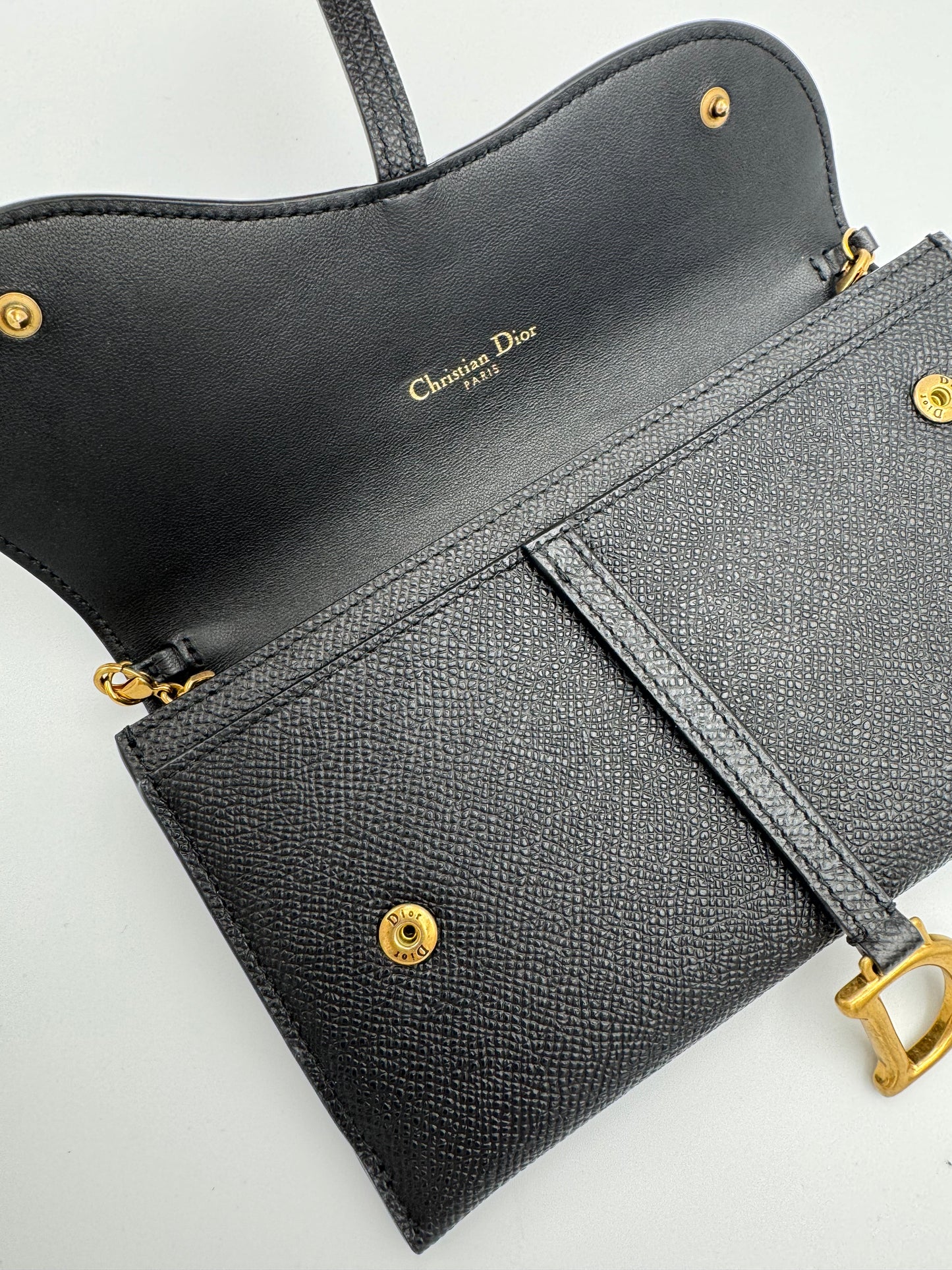 DIOR LONG SADDLE BLACK WALLET ON CHAIN WOC Crossbody Bag