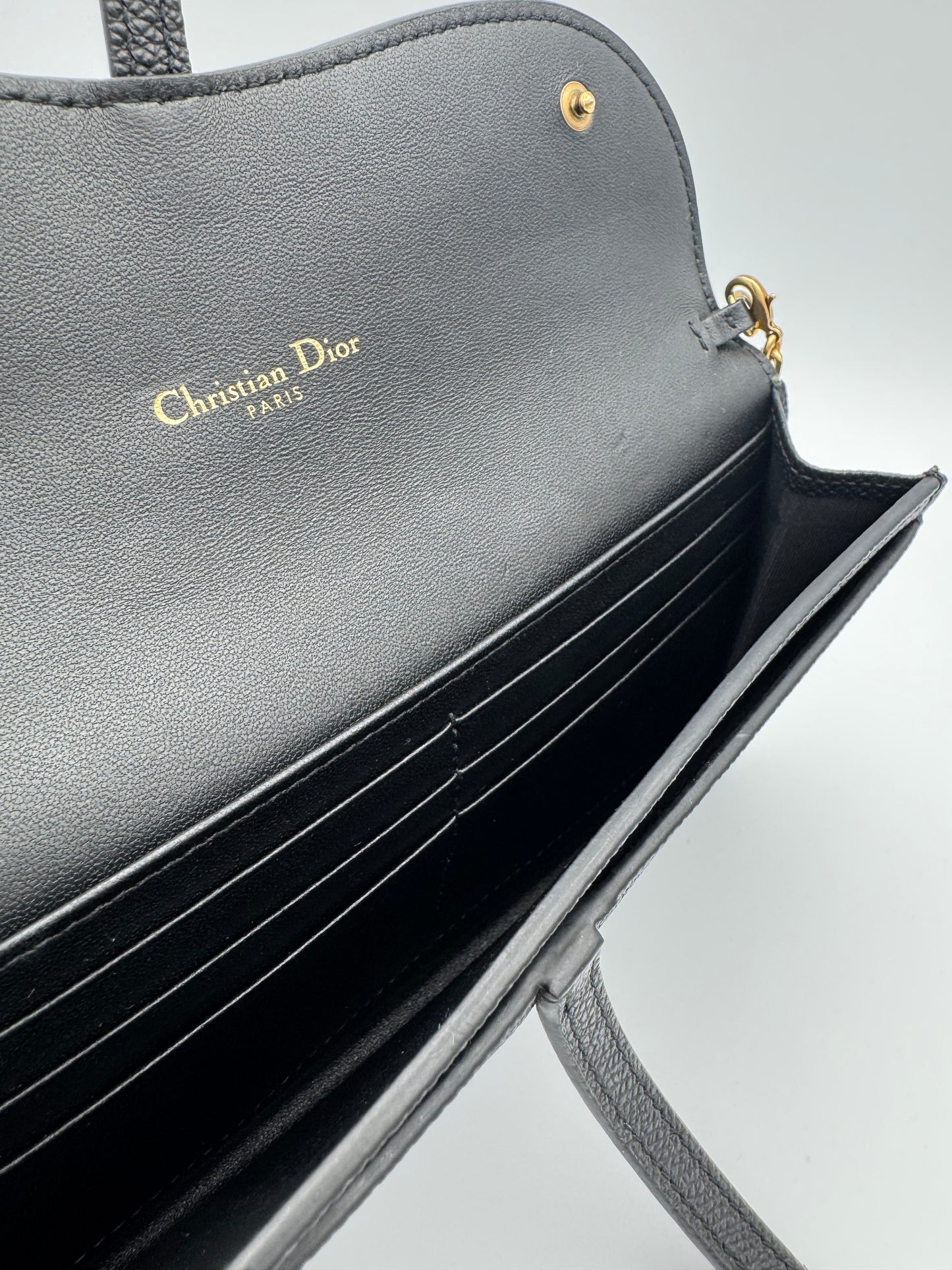 DIOR LONG SADDLE BLACK WALLET ON CHAIN WOC Crossbody Bag