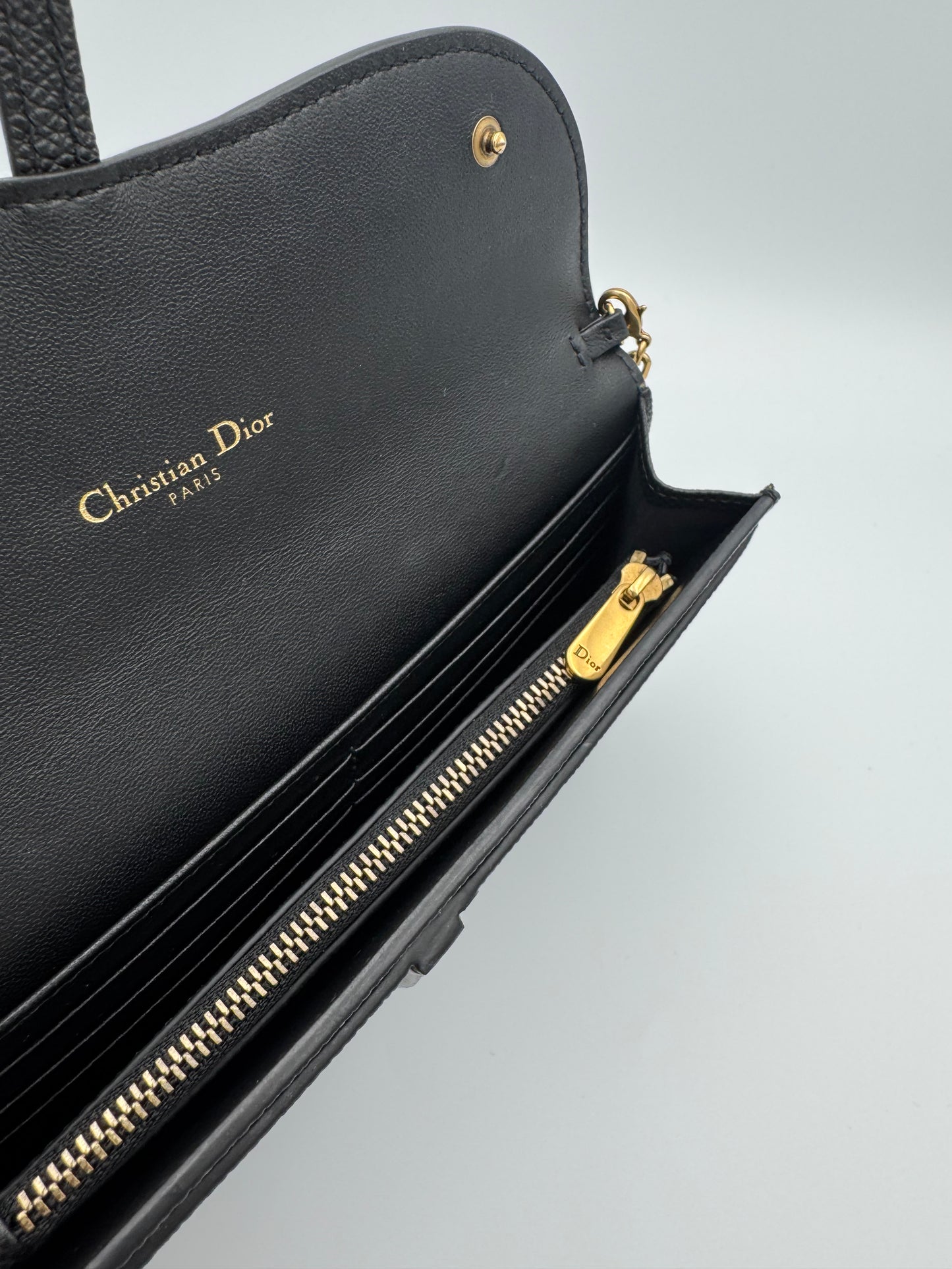 DIOR LONG SADDLE BLACK WALLET ON CHAIN WOC Crossbody Bag