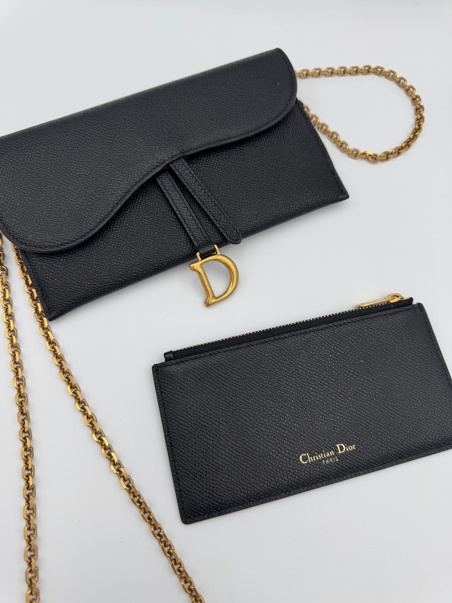 DIOR LONG SADDLE BLACK WALLET ON CHAIN WOC Crossbody Bag