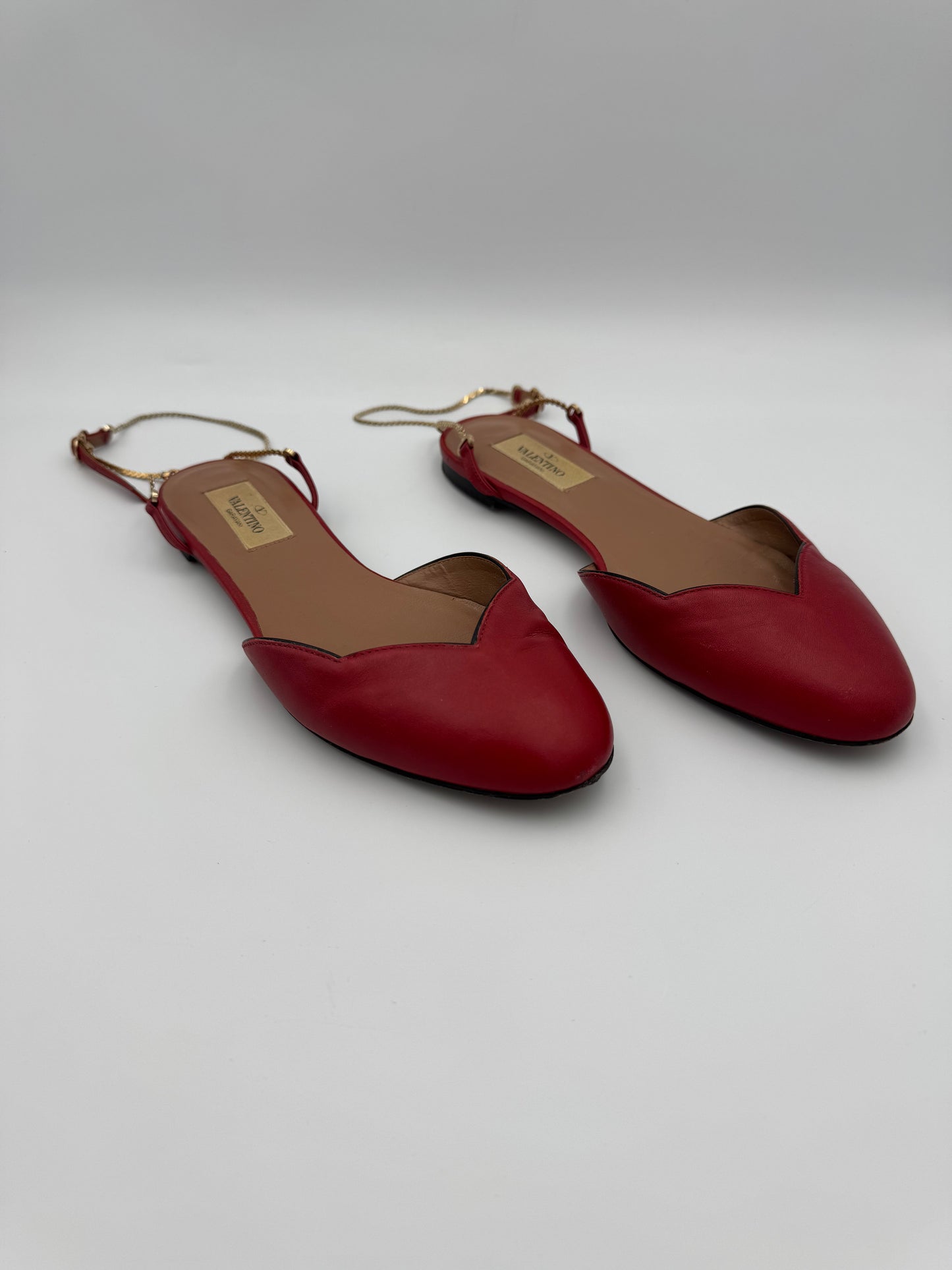 VALENTINO RED CHAINED FLATS Size 36.5