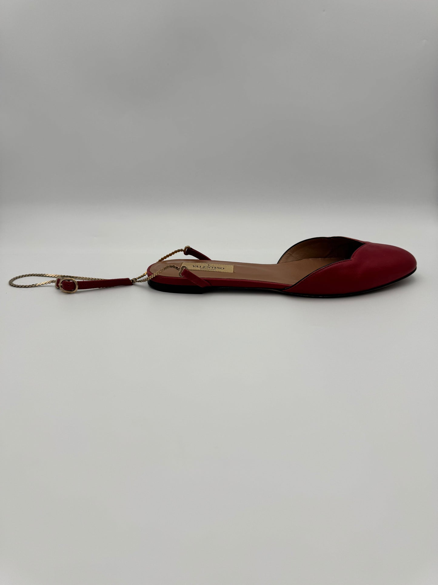 VALENTINO RED CHAINED FLATS Size 36.5