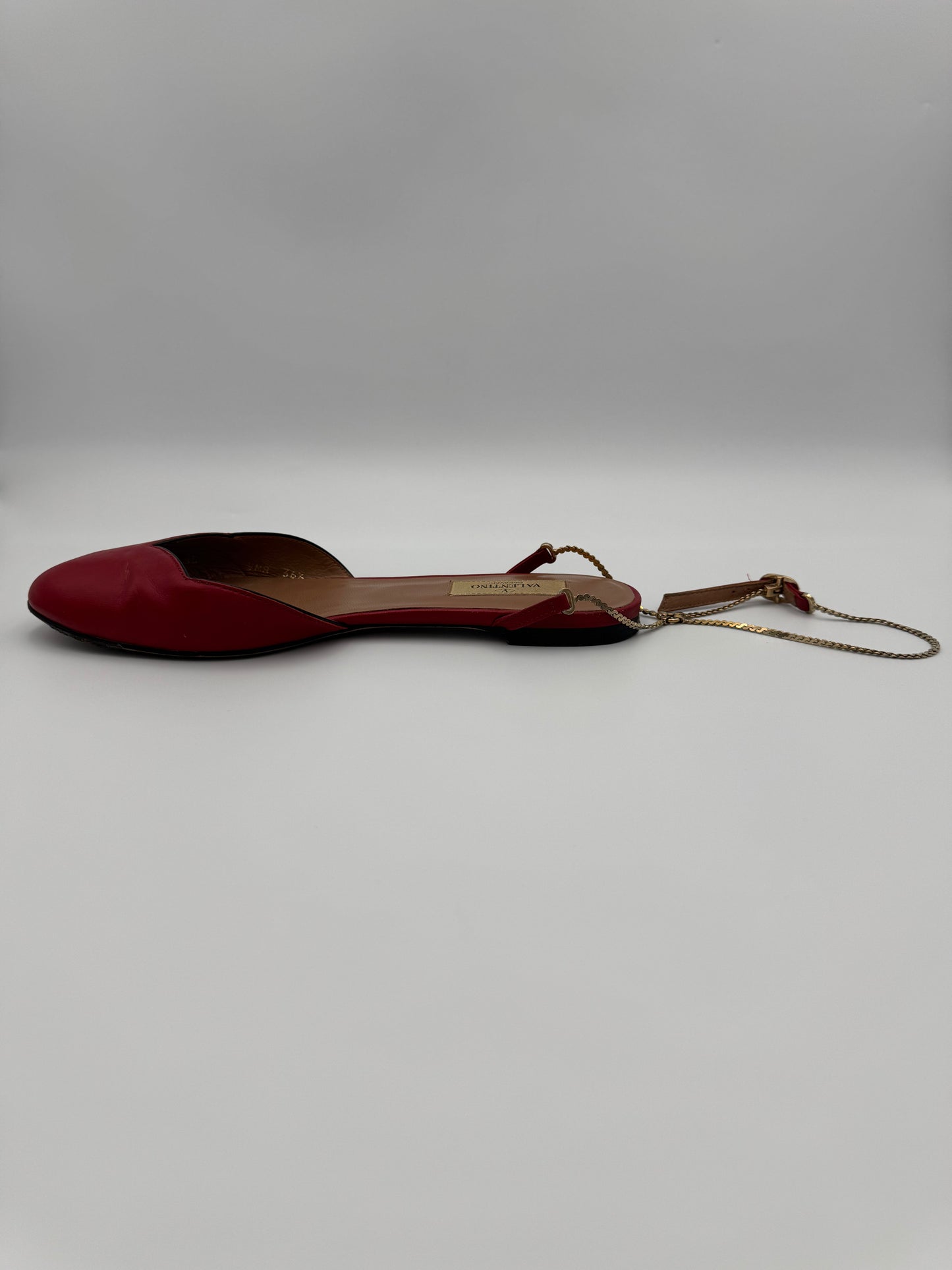 VALENTINO RED CHAINED FLATS Size 36.5