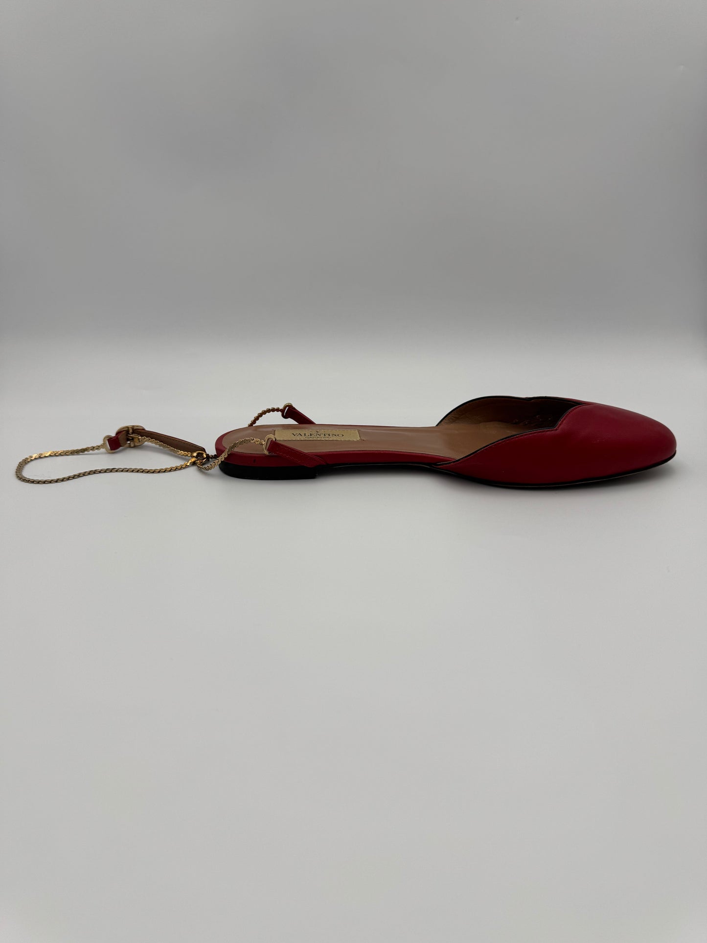 VALENTINO RED CHAINED FLATS Size 36.5