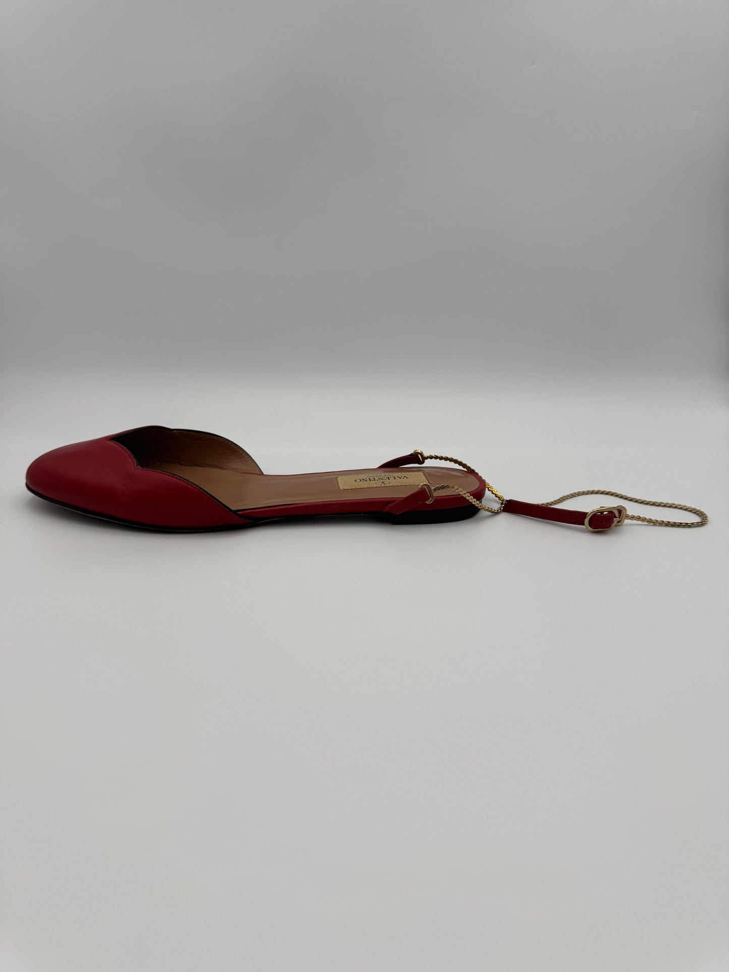 VALENTINO RED CHAINED FLATS Size 36.5