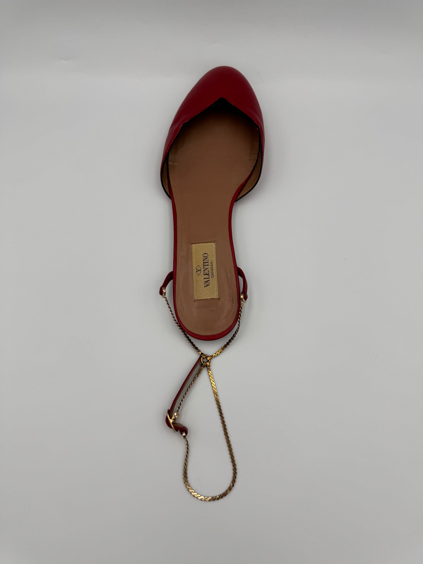 VALENTINO RED CHAINED FLATS Size 36.5
