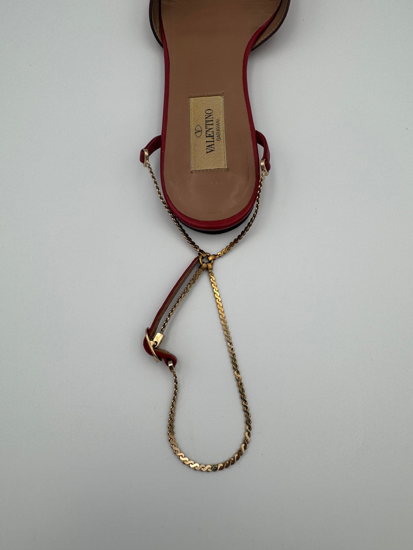 VALENTINO RED CHAINED FLATS Size 36.5