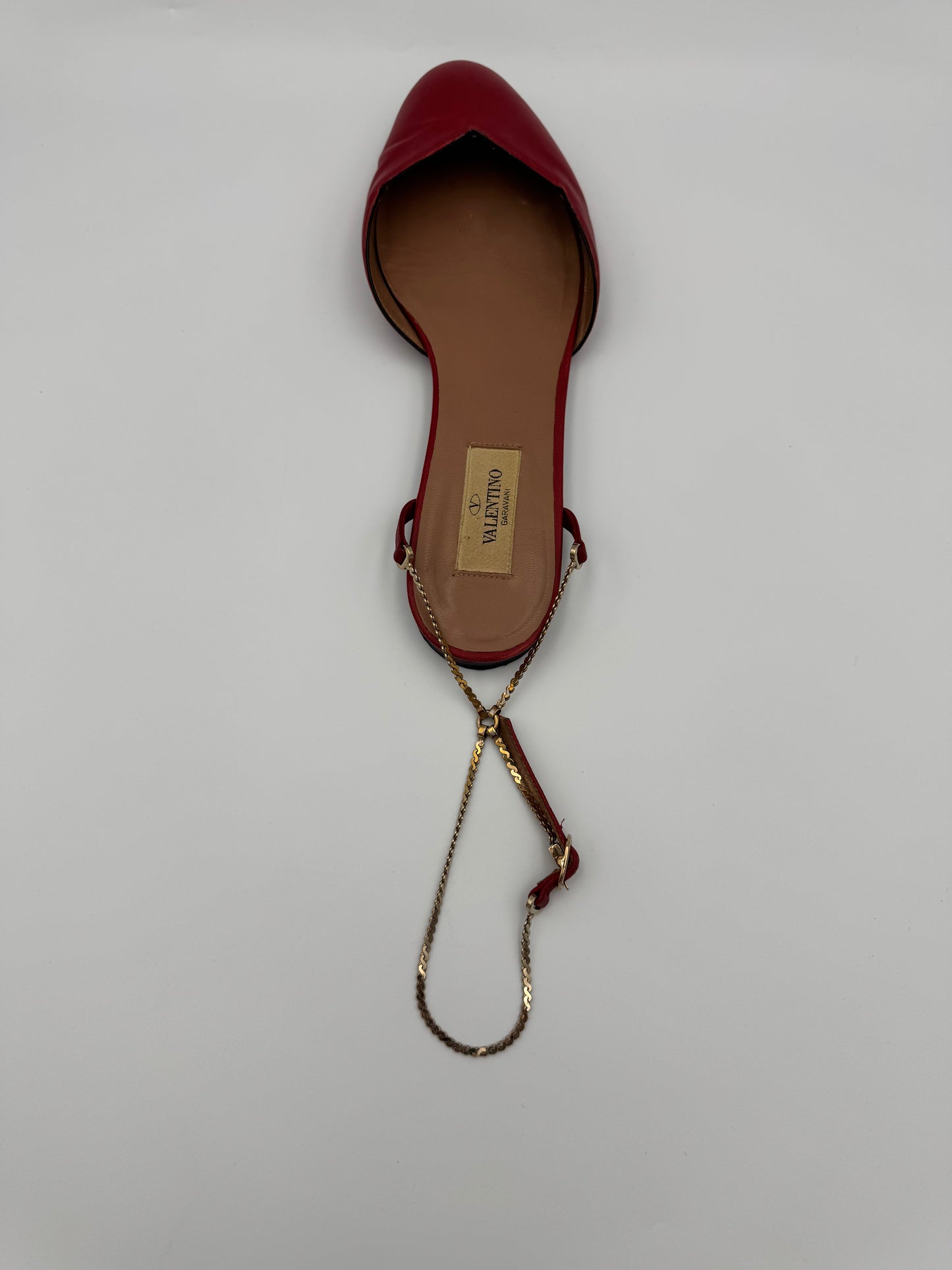 VALENTINO RED CHAINED FLATS Size 36.5
