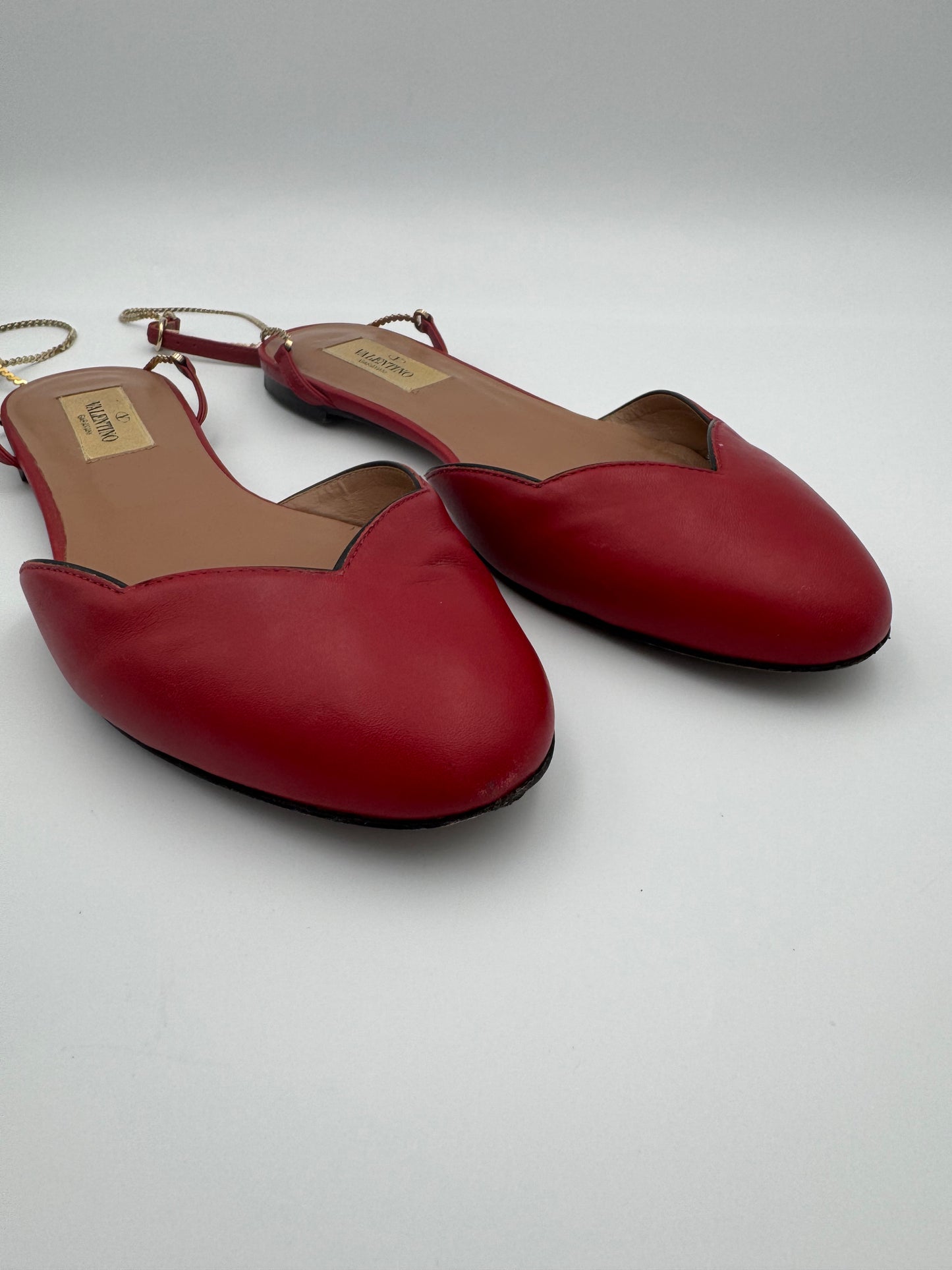 VALENTINO RED CHAINED FLATS Size 36.5