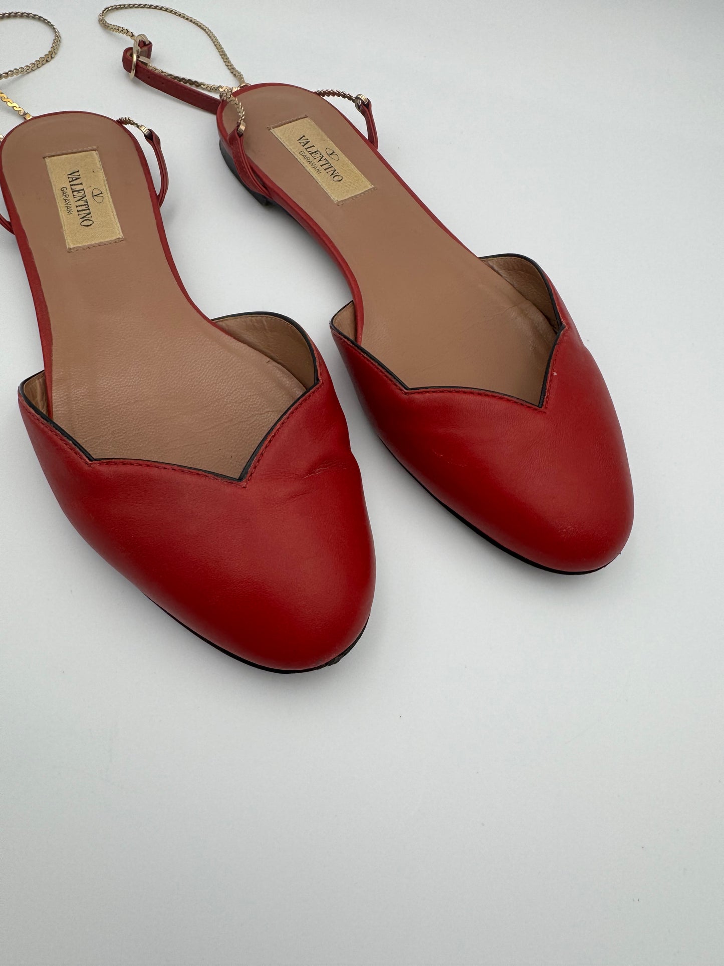 VALENTINO RED CHAINED FLATS Size 36.5