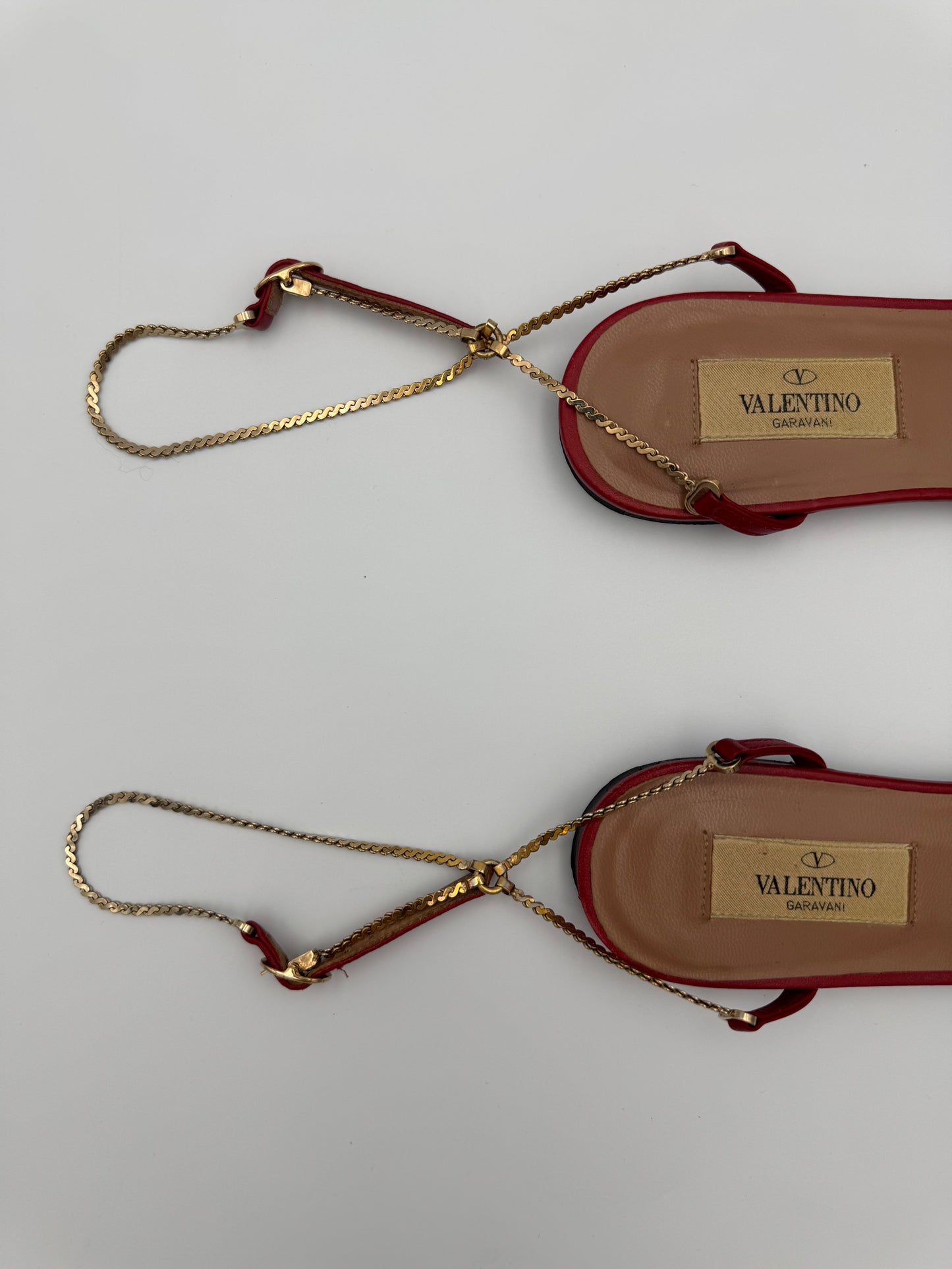 VALENTINO RED CHAINED FLATS Size 36.5