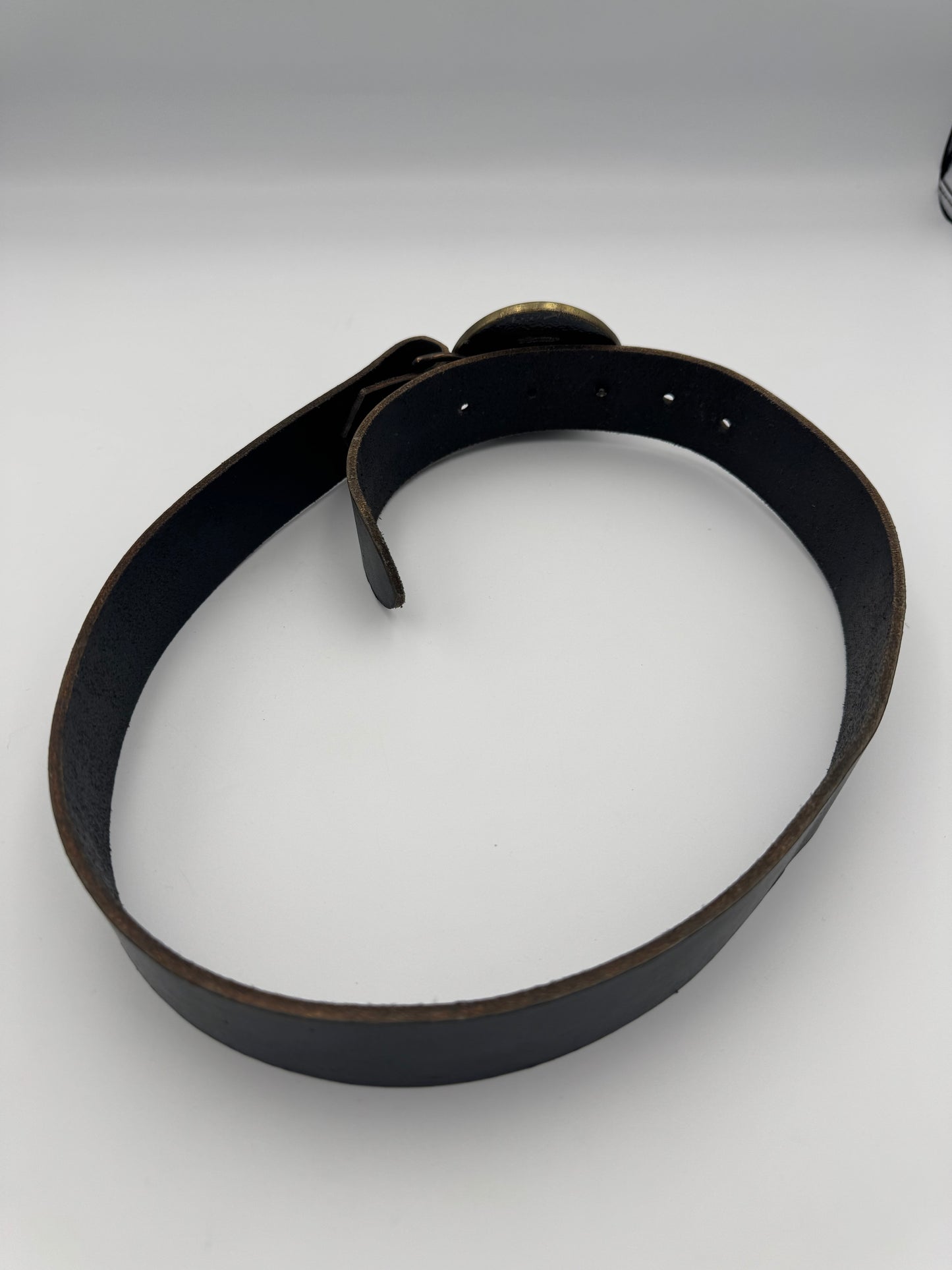 ACME brass buckle leather belt - size S/M