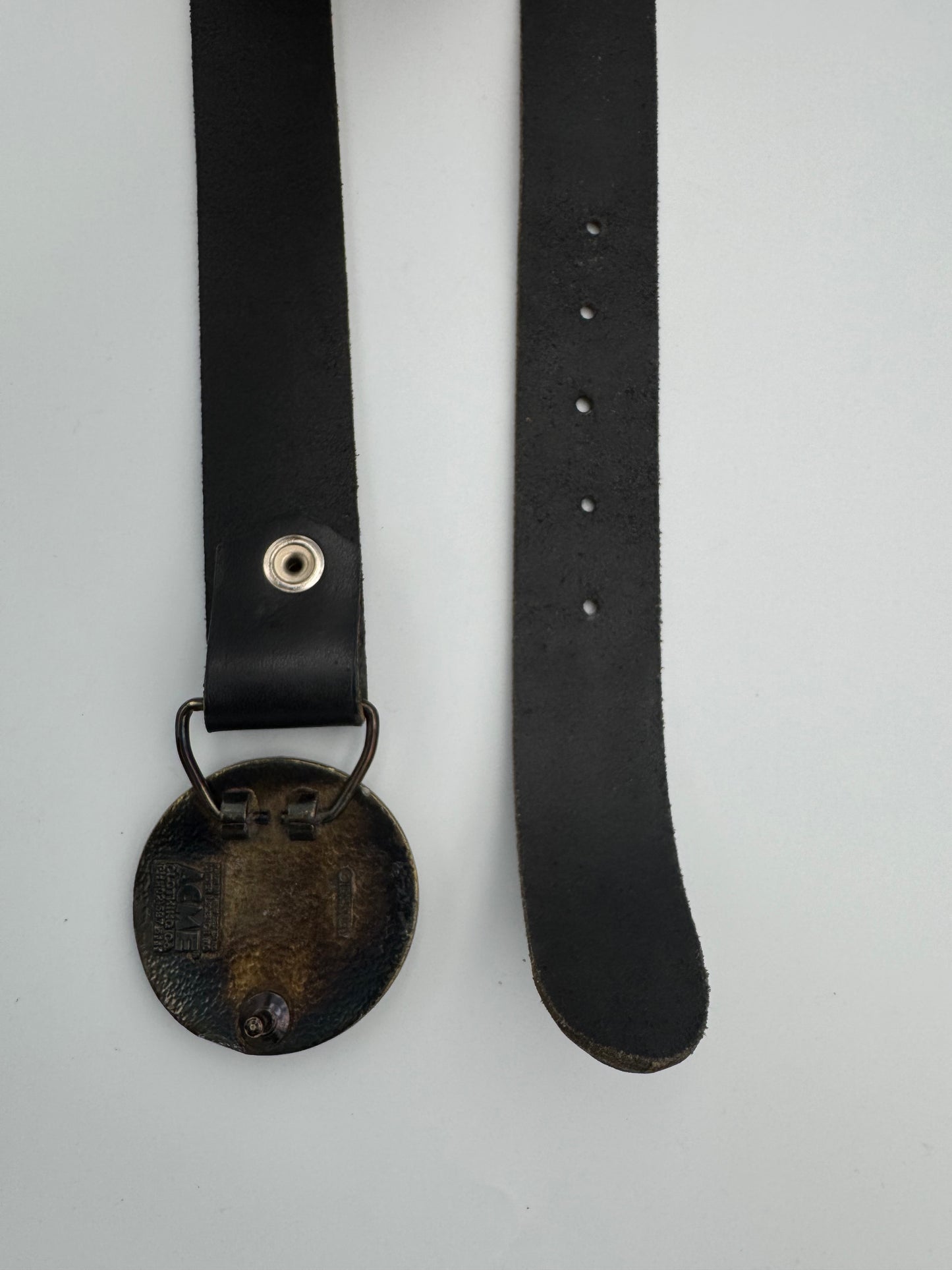 ACME brass buckle leather belt - size S/M