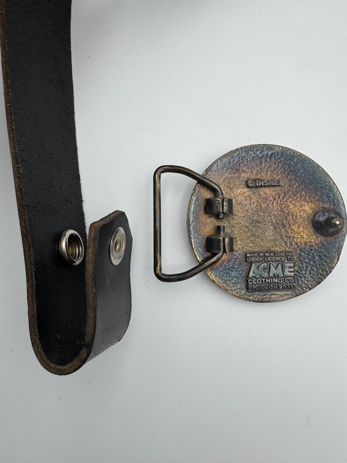 ACME brass buckle leather belt - size S/M