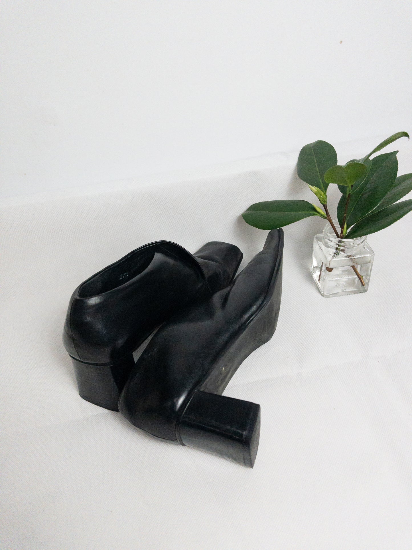 Vintage Black Leather Mules Sz 38