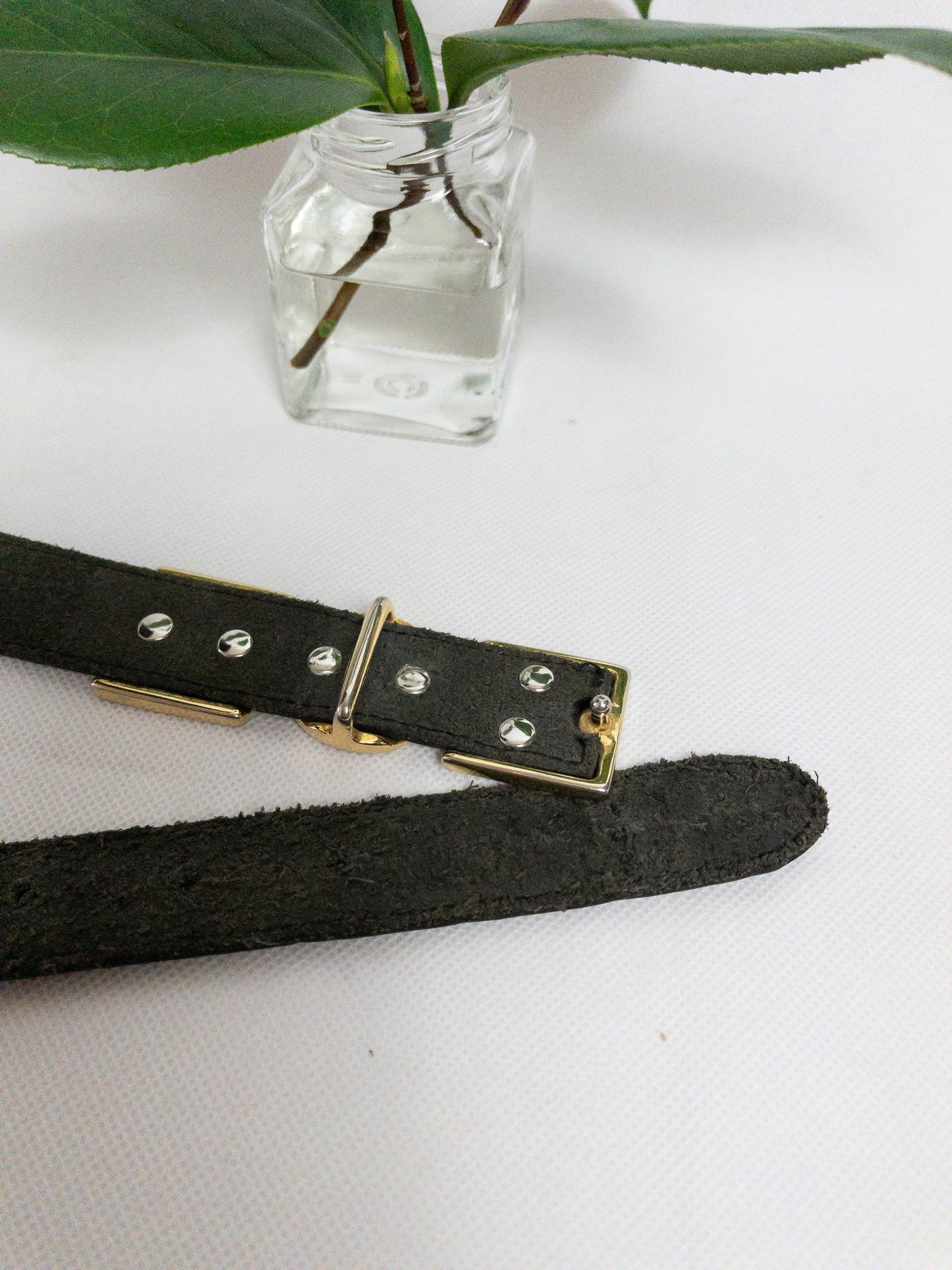 Vintage Black Leather Belt with Gold Hardware M/L