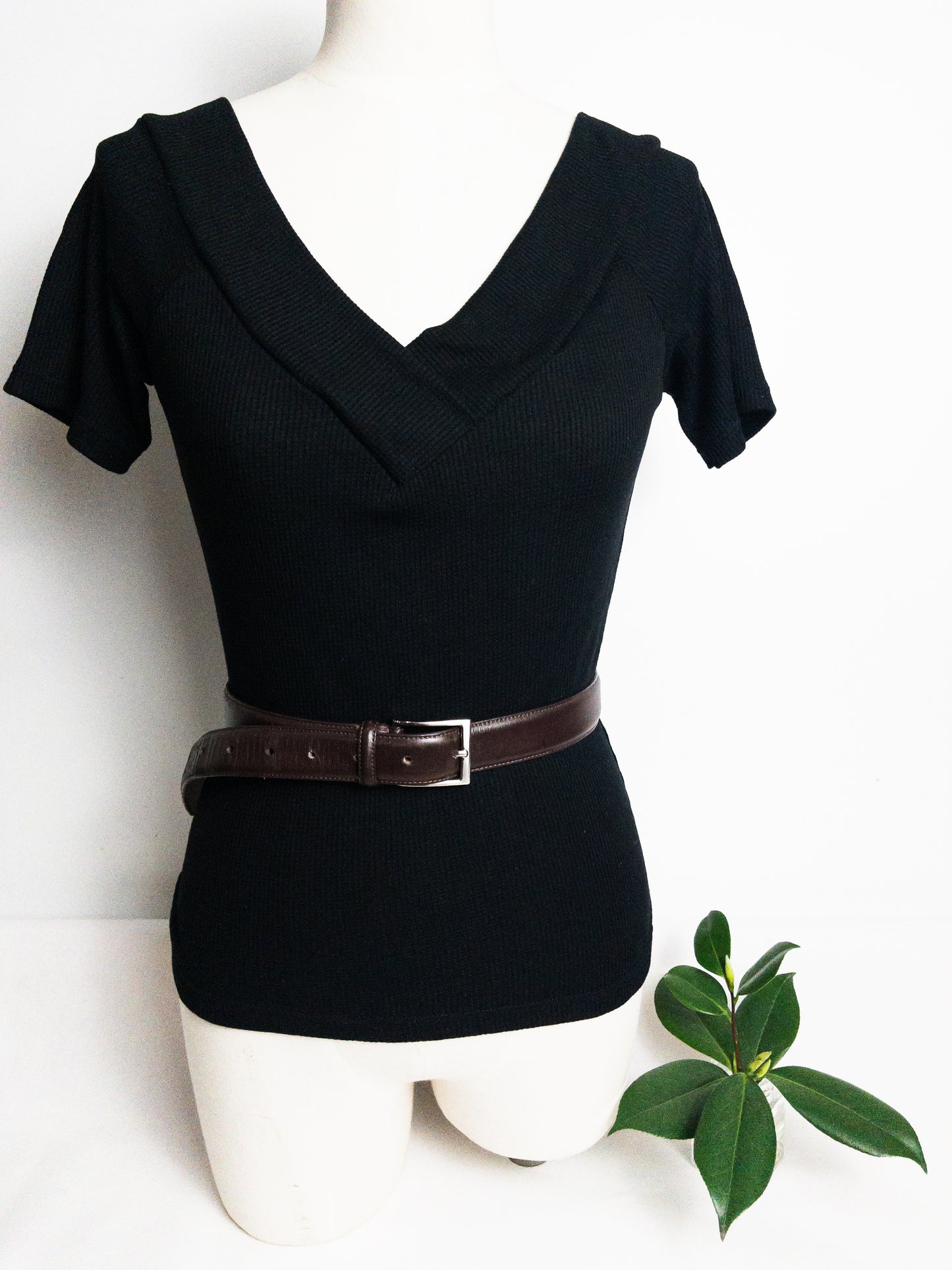 Vintage Brown Leather Belt Silver Hardware M/L